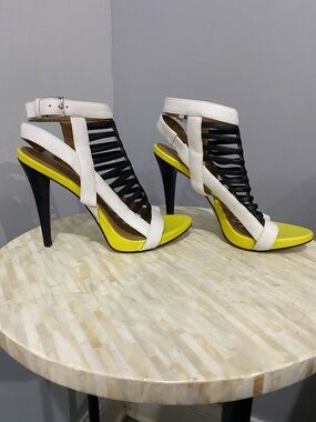 Women’s White & Yellow Strappy High Heel Sandals
